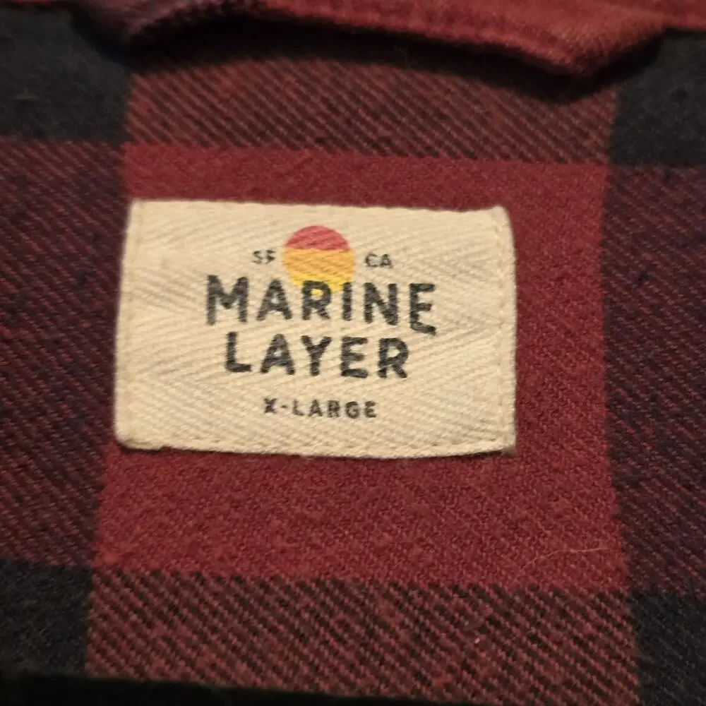 Marine Layer Plaid Flannel Shirt Mens XL Red Black Buffalo Outdoor Cabin Western