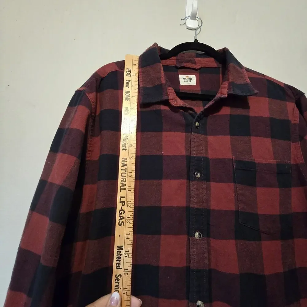Marine Layer Plaid Flannel Shirt Mens XL Red Black Buffalo Outdoor Cabin Western