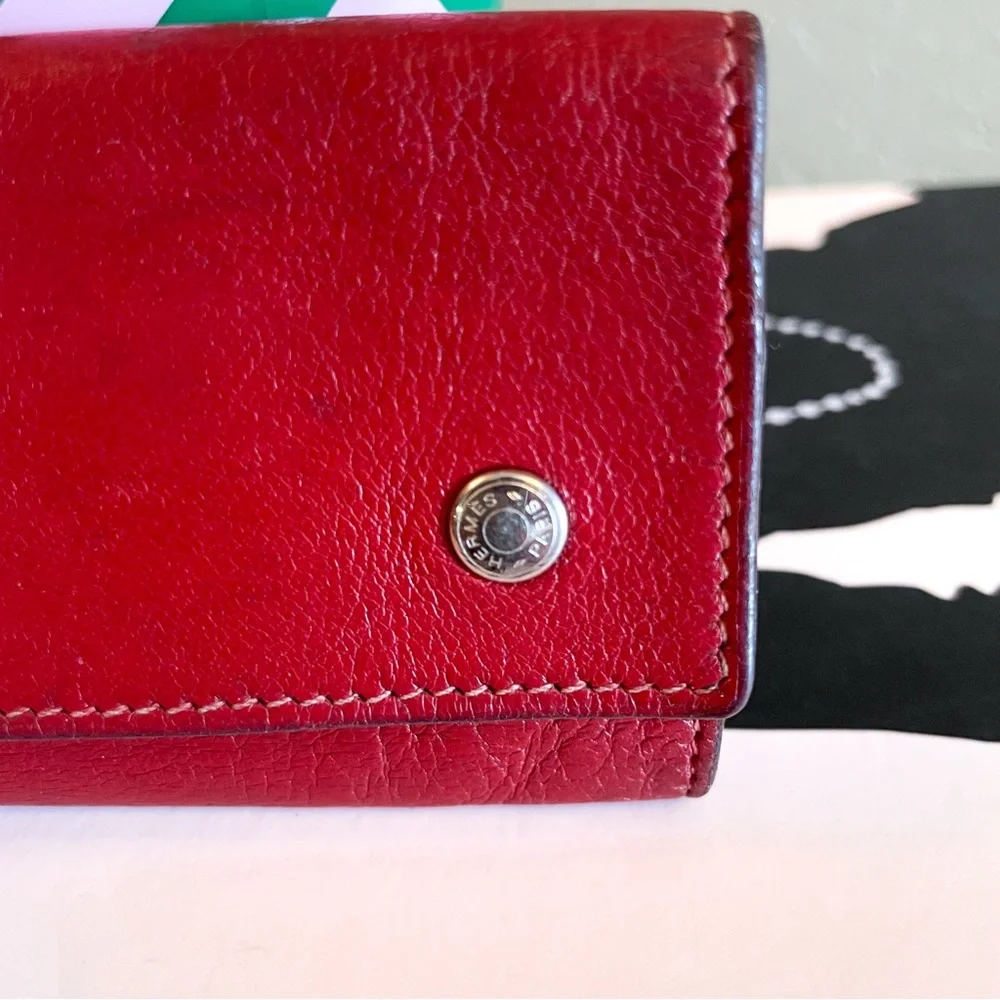 Authentic Hermes Etui Cles Chevre‎ Red Leather 4 Ring Key Case