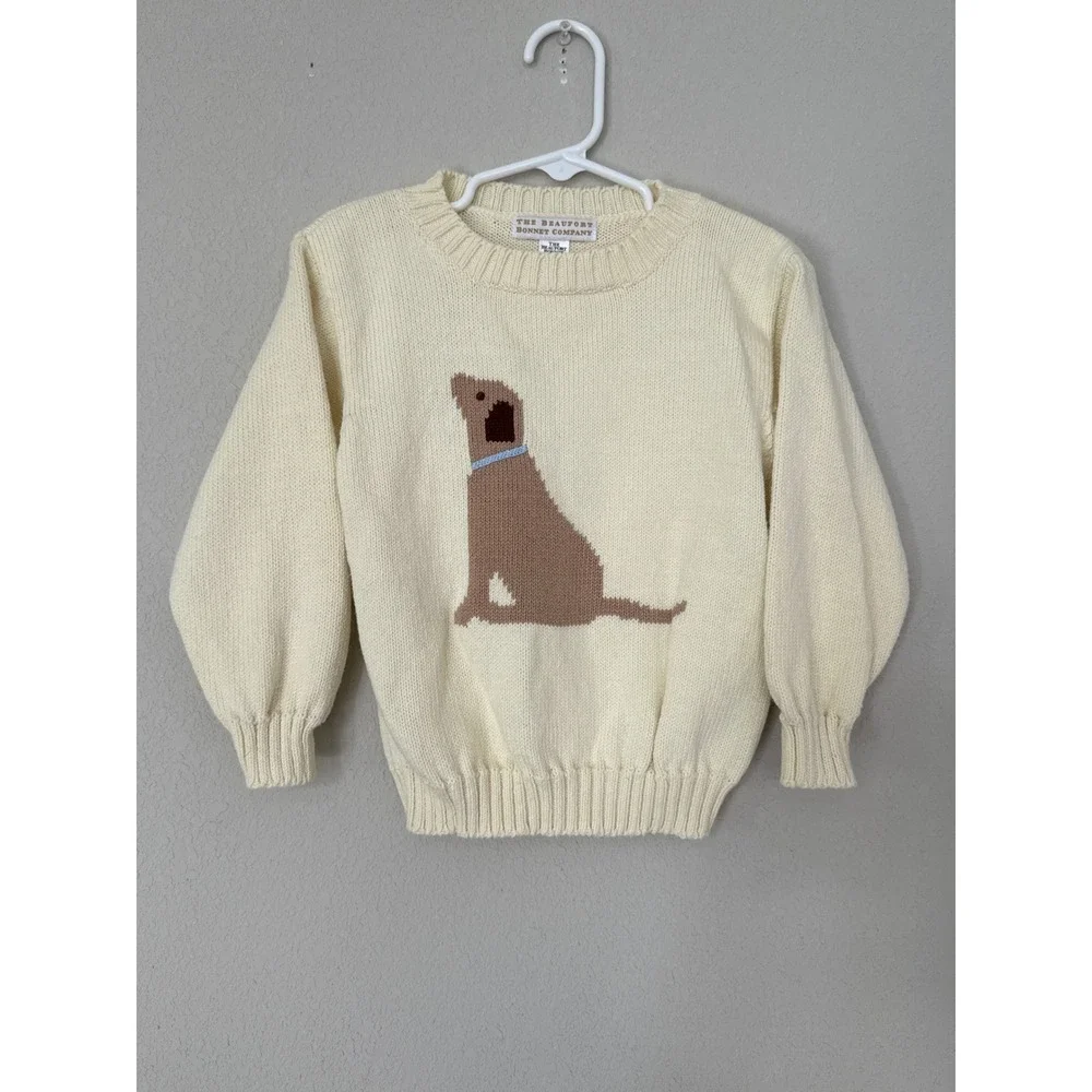 The Beaufort Bonnet Company‎ Cream Sweater w/ Dog Lab Golden Toddler Boy Sz 3T