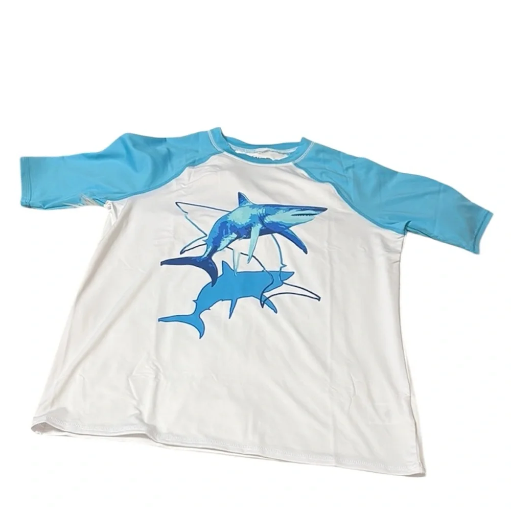 NEW In Packaging Lands End Youth Husky XL 14-16 Shark Swim Rash Guard