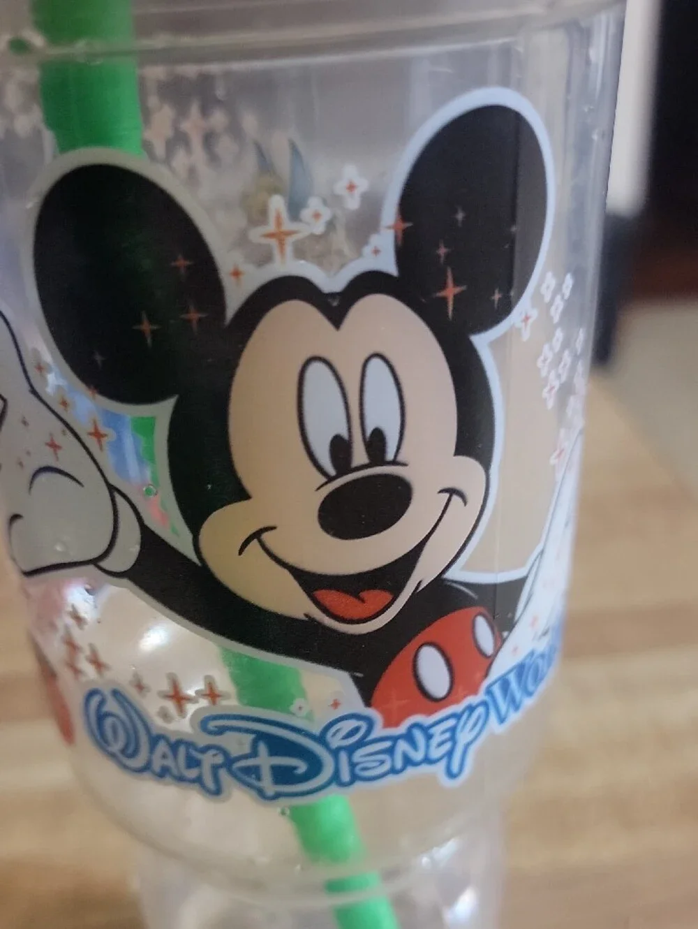 Disney Mickey Mouse Clear Cup with Green Straw and Silver Lid