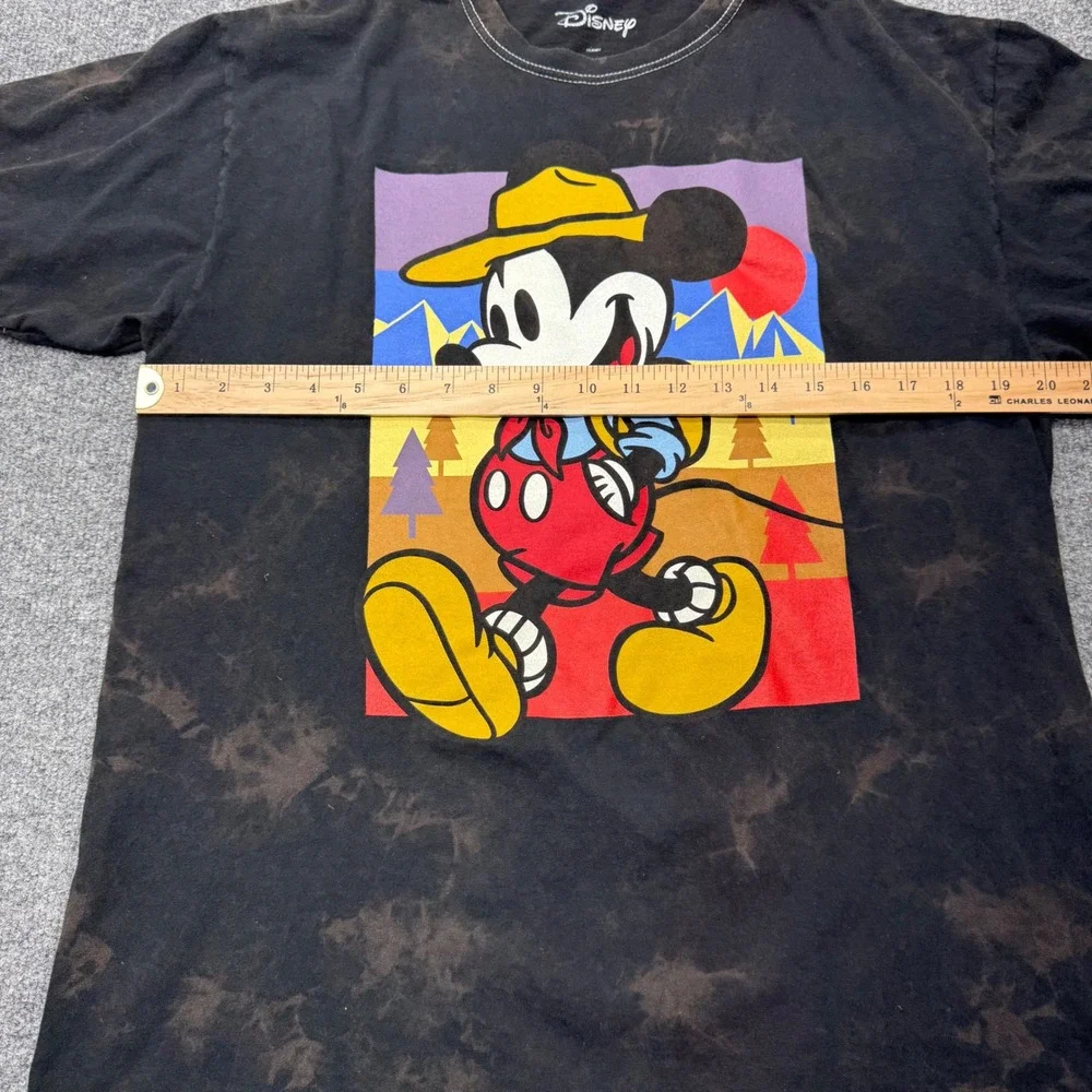 Disney Mickey Mouse Hiking‎ Graphic Tee Black Acid Wash Men Medium Mad Engine