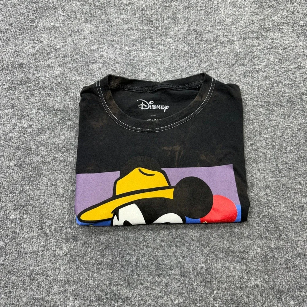 Disney Mickey Mouse Hiking‎ Graphic Tee Black Acid Wash Men Medium Mad Engine