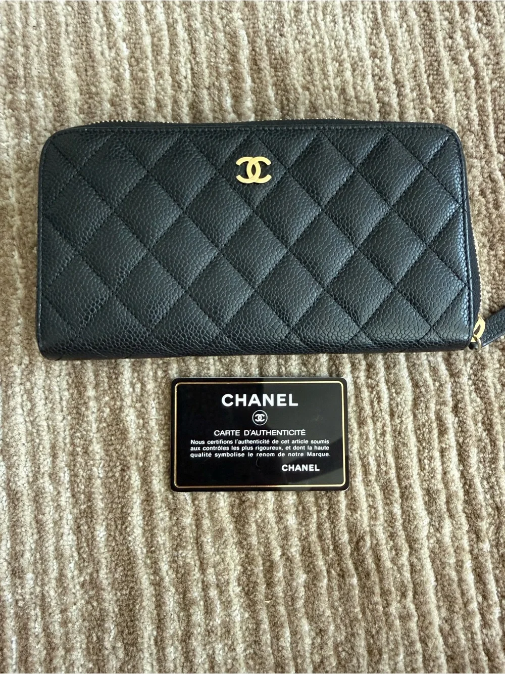 Chanel Black Quilted Caviar Zip Around Wallet - PRICE FIRM