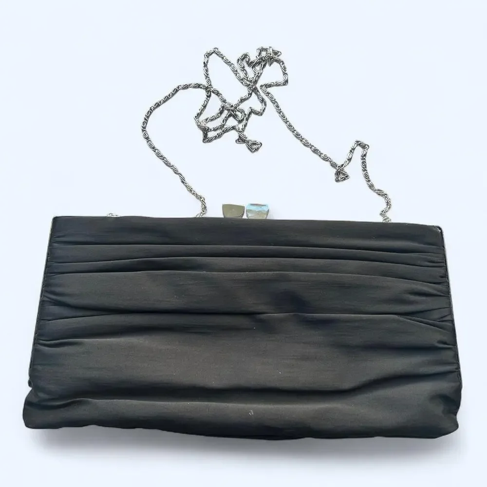 Black‎ satin Lula Townsend Black with silver chain strap EUC