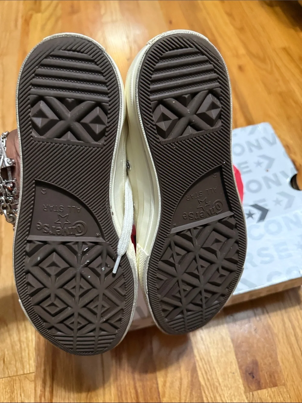 Comme des Garcons Cream Canvas Sneakers with Black Heel Stripe