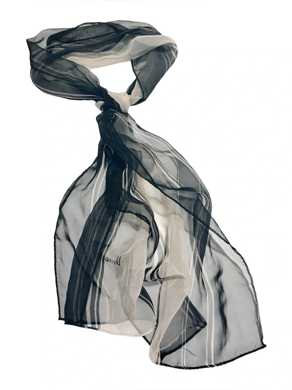 Vintage Vera‎ Neumann Sheer Scarf in Black and White, Oblong 52” Head Scarf