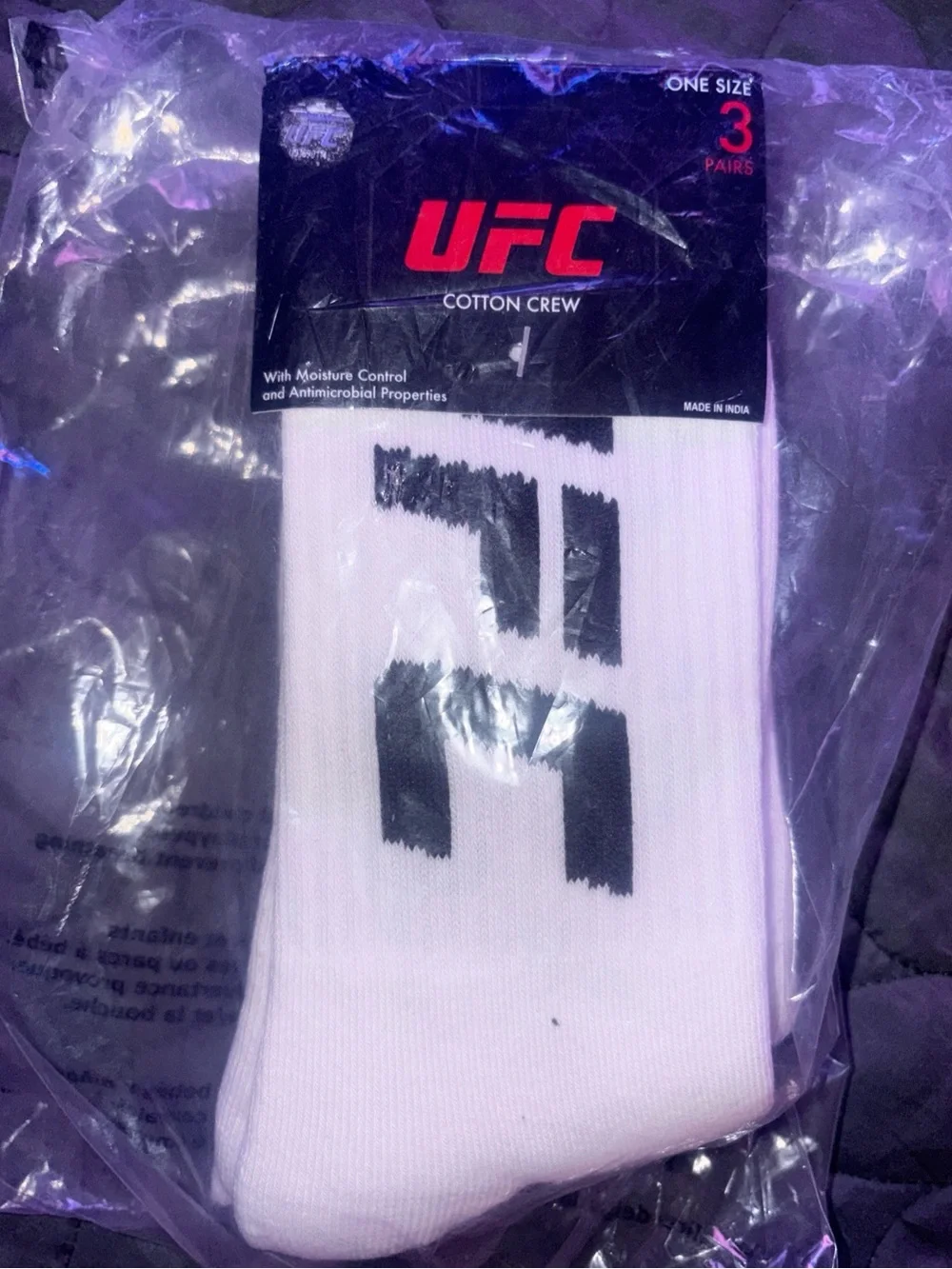 UFC Cotton Crew Socks Color White Set of 3 Pairs One Size NEW
