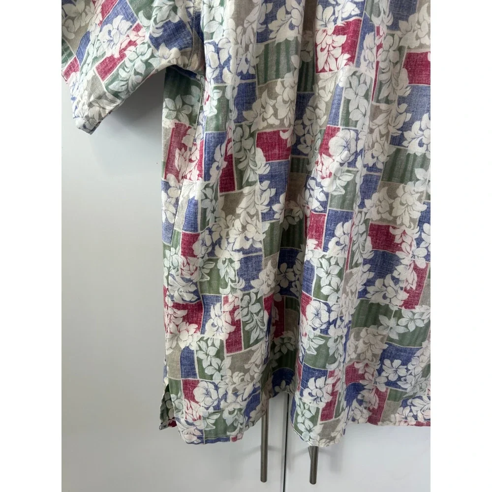 Go Barefoot Mens Hawaiian Shirt Large Floral‎ Patchwork Cotton Made in USA