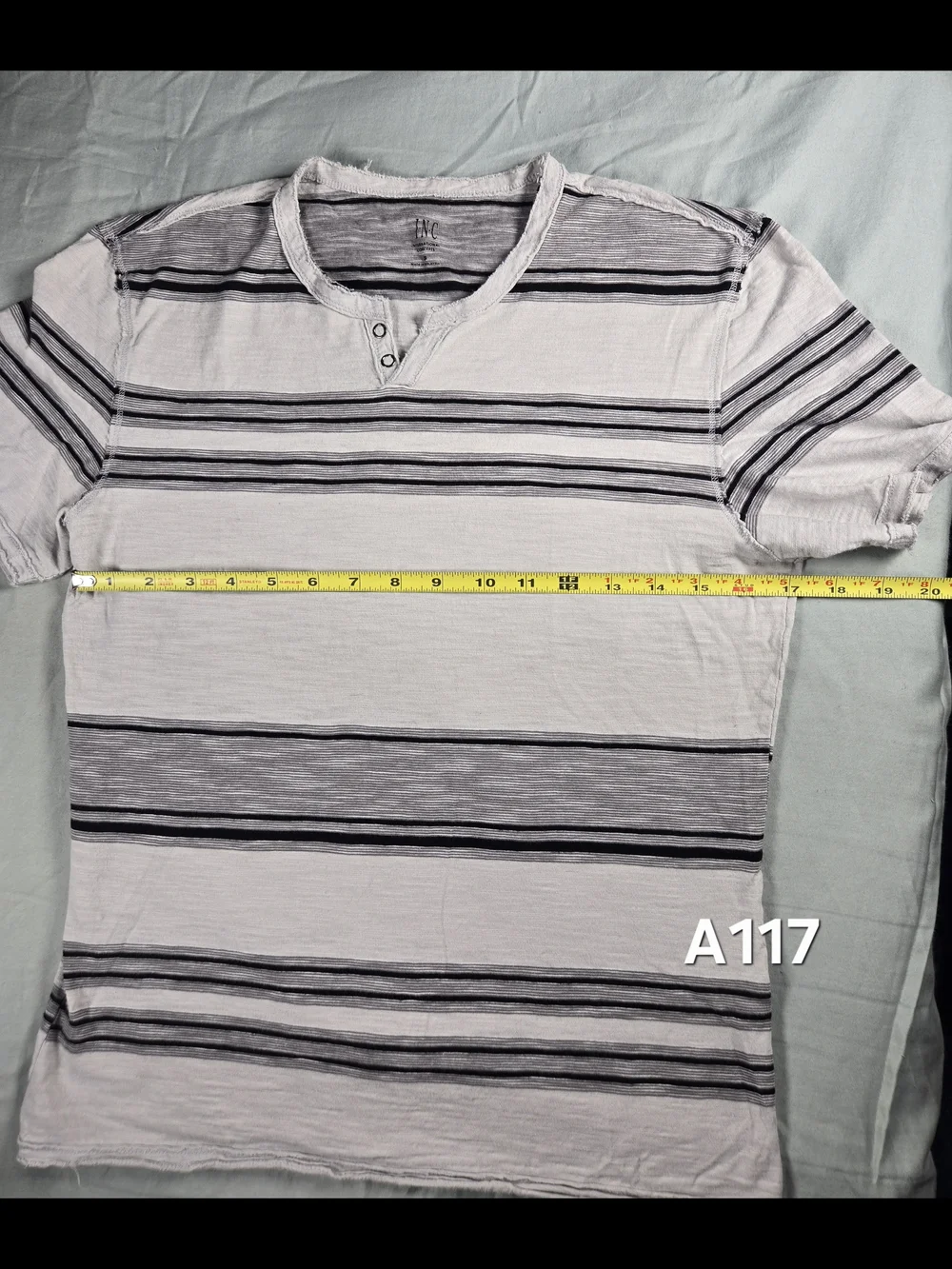 INC International Concepts Men's Striped Henley Tee White/Gray/Black Knit S Teen