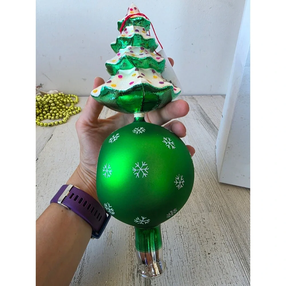 Vintage radko winter tree finial tree topper green and dent 2003 103720 rare