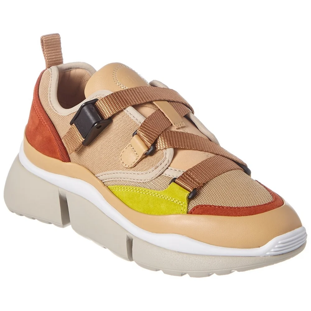 Chloé Sonnie Suede & Mesh Low-Top Sneaker - Size 38, brown, tan