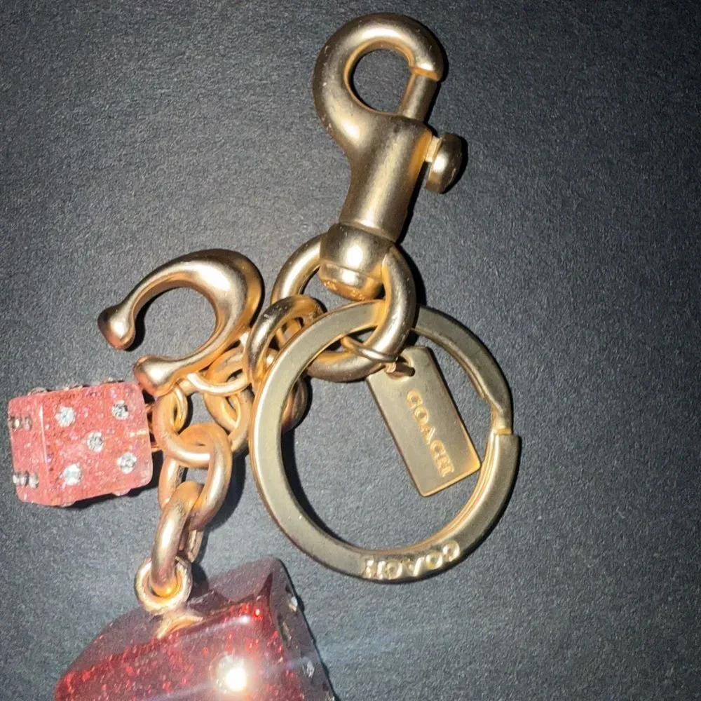 New Coach Glittering Red Dice Keychain