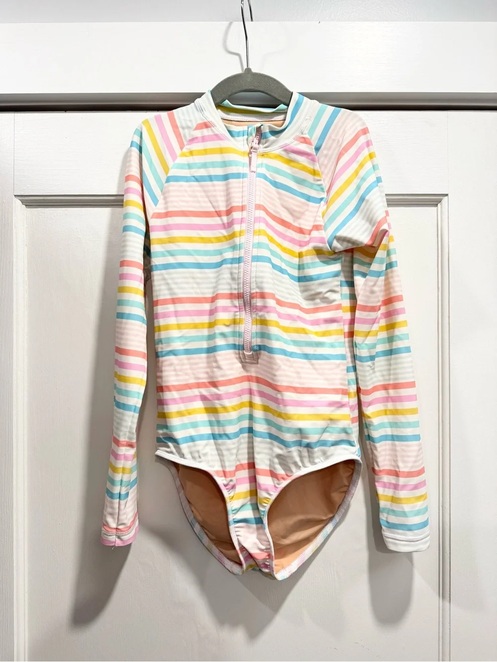 J.‎ Crew Girls' striped rash guard swimsuit 10 Rainbow Summer Vacation Beach