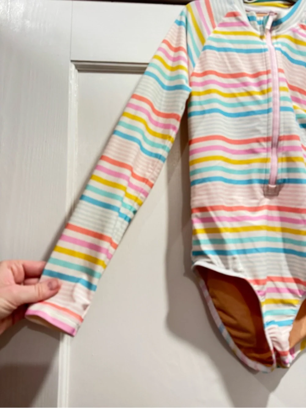 J.‎ Crew Girls' striped rash guard swimsuit 10 Rainbow Summer Vacation Beach
