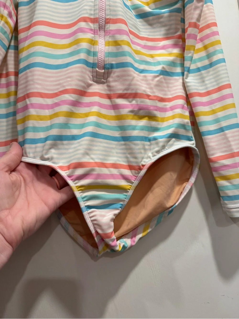 J.‎ Crew Girls' striped rash guard swimsuit 10 Rainbow Summer Vacation Beach