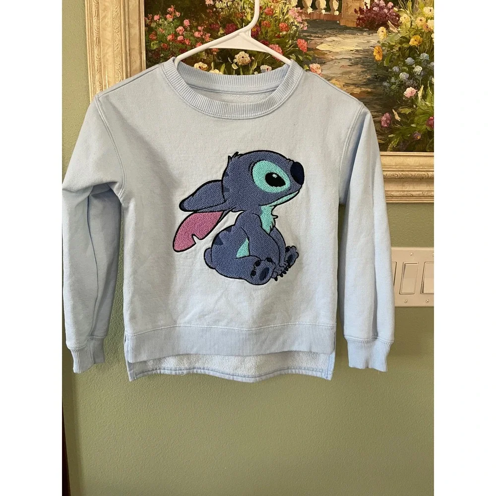 Disney Kids Girls Stitch Blue Sweatshirt Embroidered Chenille Patch Size M 8