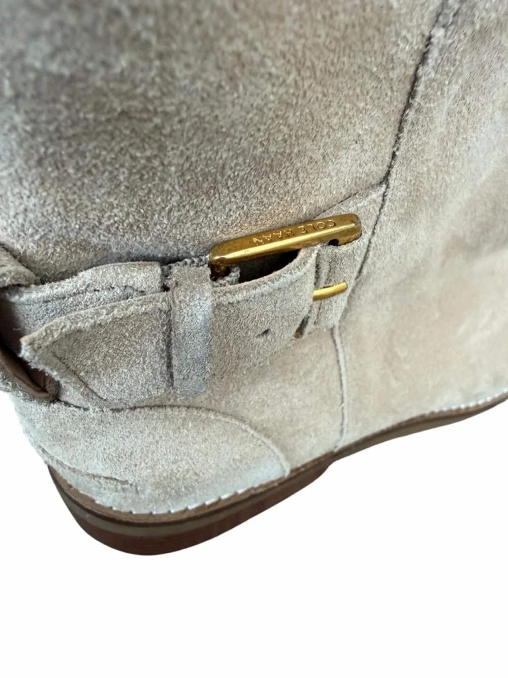 Cole Haan Beige Suede Ankle‎ Boots with Side Buckle