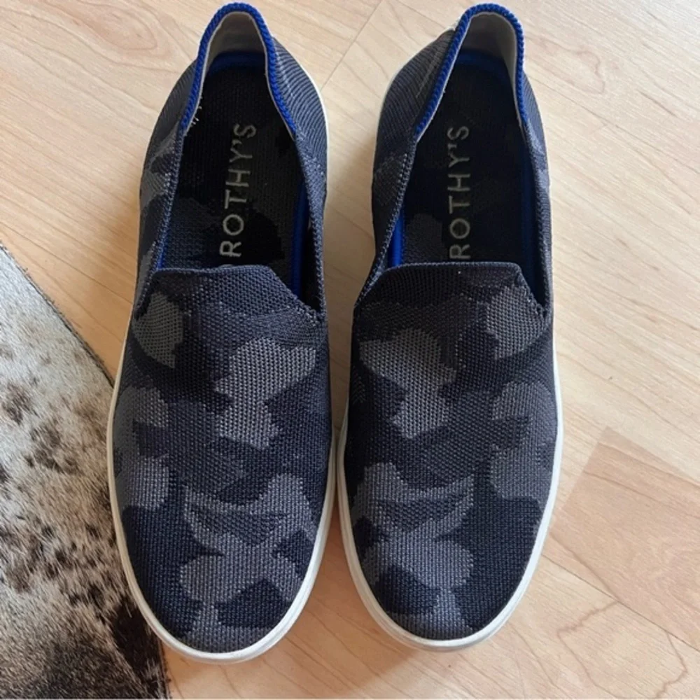 ROTHY’S Slip On Camo‎ Print Sneakers Black Grey Size 6.5