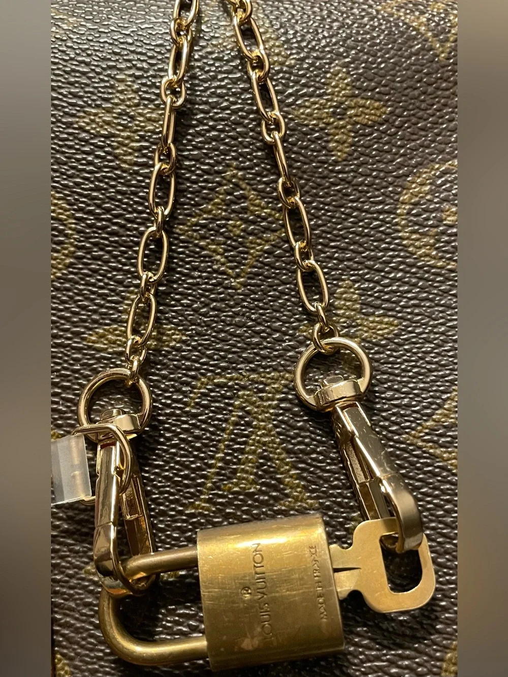 Louis Vuitton Gold-tone Padlock and Key Charm Necklace
