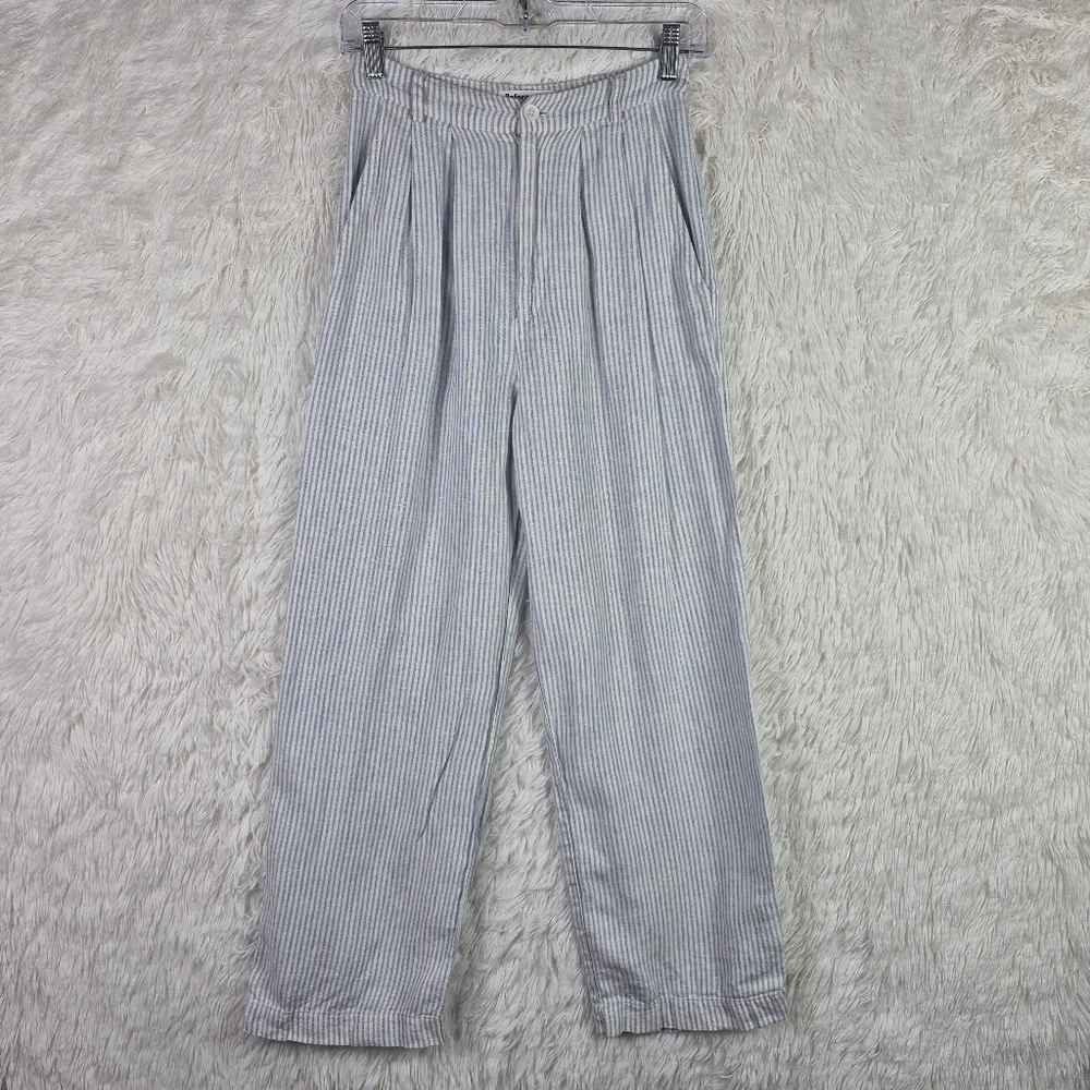Reformation Womens Sz 0 Pinstripe 100% Linen Wide Leg Pants Resort Beachy Pleat‎