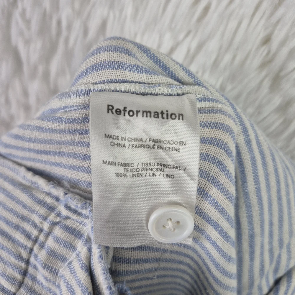 Reformation Womens Sz 0 Pinstripe 100% Linen Wide Leg Pants Resort Beachy Pleat‎