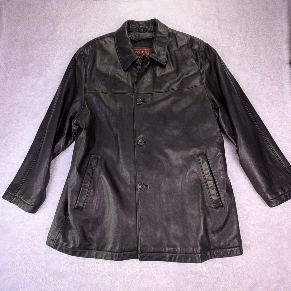 VTG Couture by J Park Men's Lambskin Leather Jacket Size XL Black FullZip Button