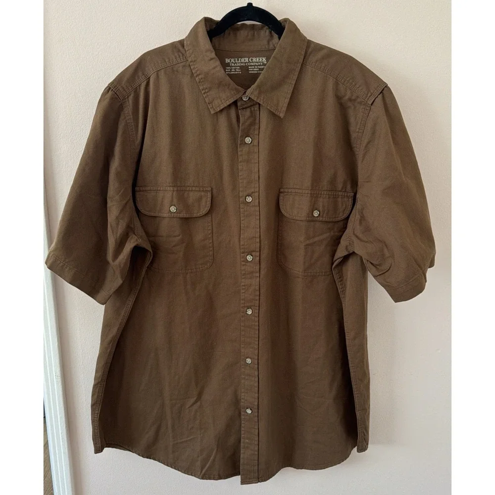 Boulder Creek by KingSize Men's 2XLT‎ Brown Twill Short Sleeve Shirt Big Tall