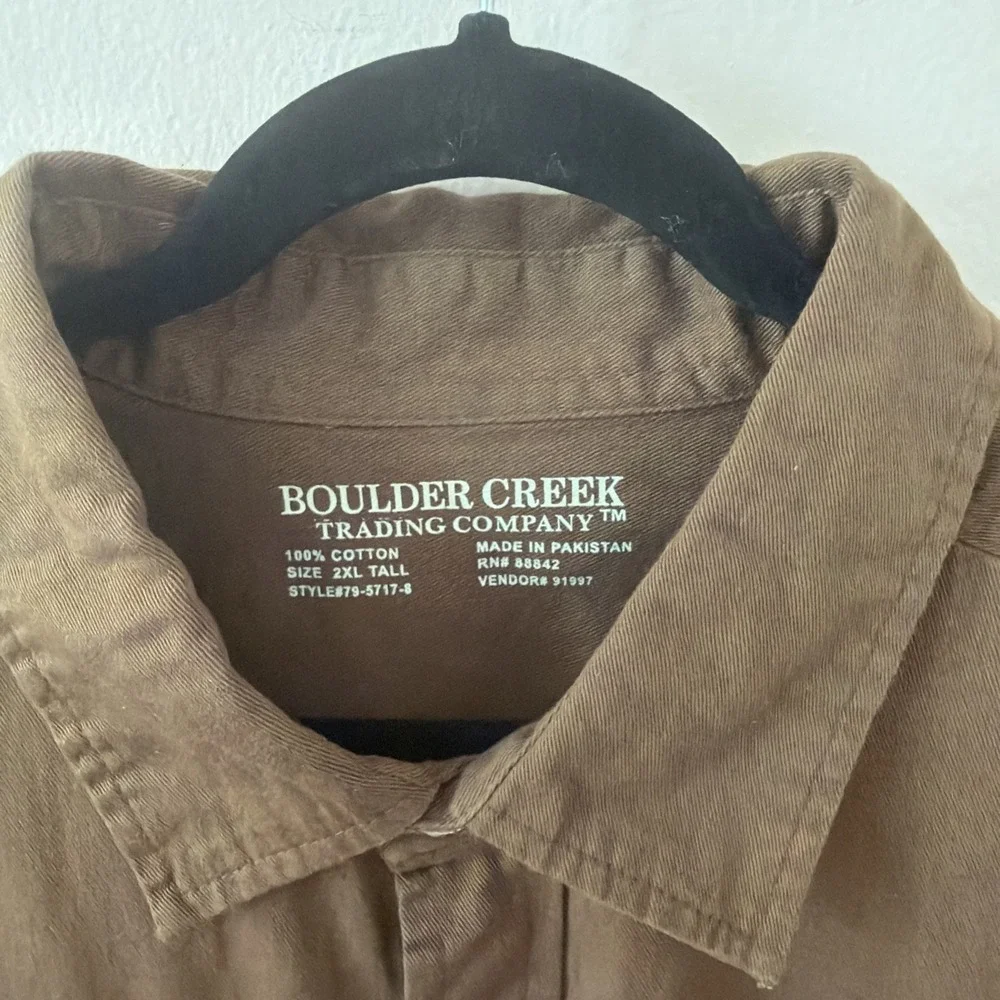 Boulder Creek by KingSize Men's 2XLT‎ Brown Twill Short Sleeve Shirt Big Tall