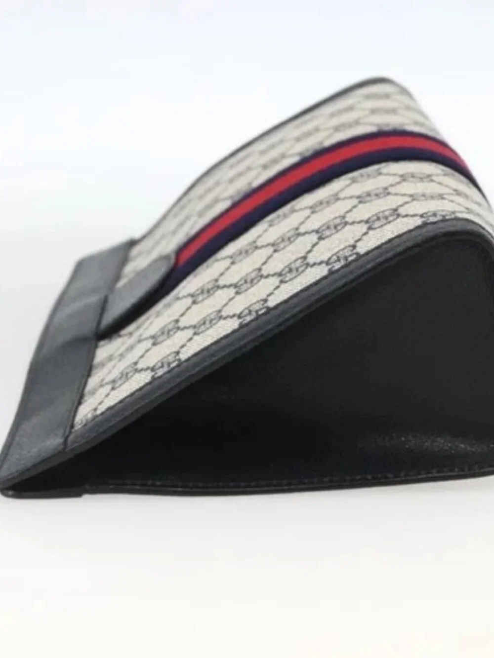 GUCCI GG Supreme Sherry Line Clutch Bag PVC Navy Red 89 01 002 Auth ka3487