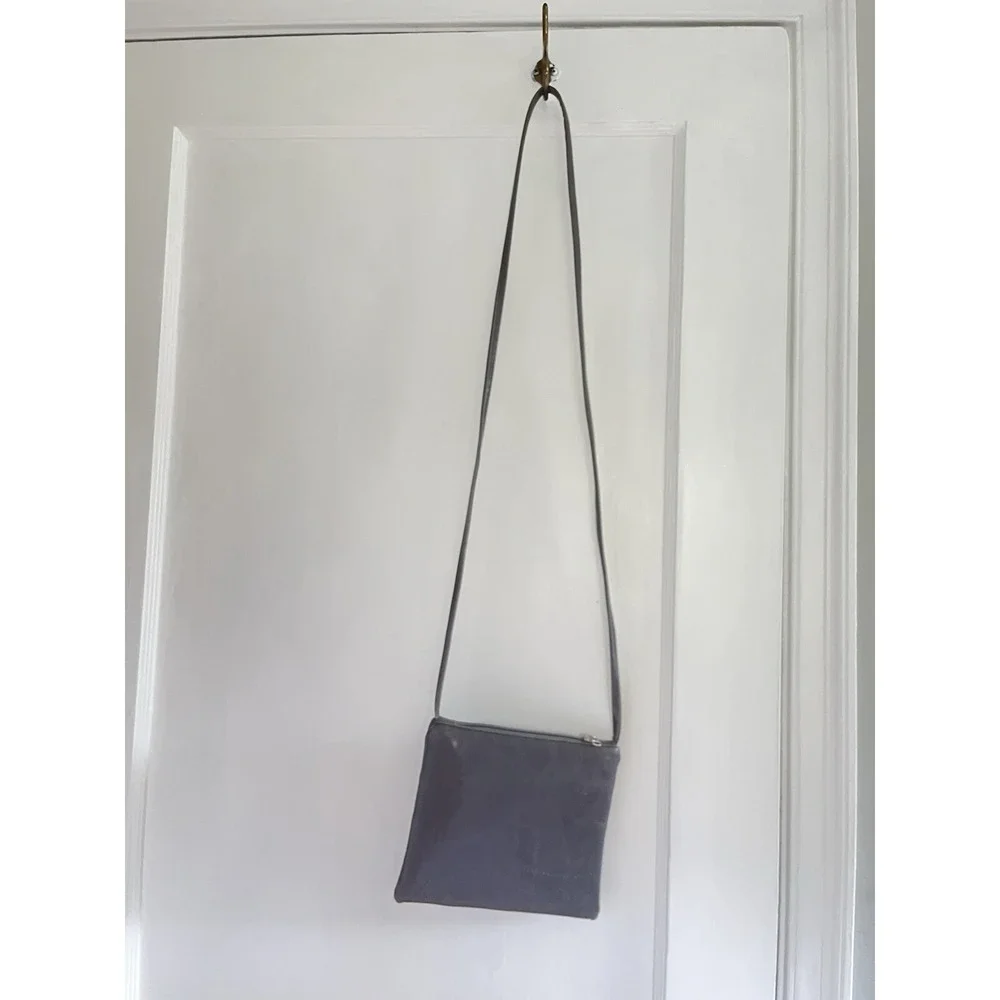 Crystalyn Kae Gray Vegan Leather Crossbody‎ Bag Floral Lining Minimalist Luxe
