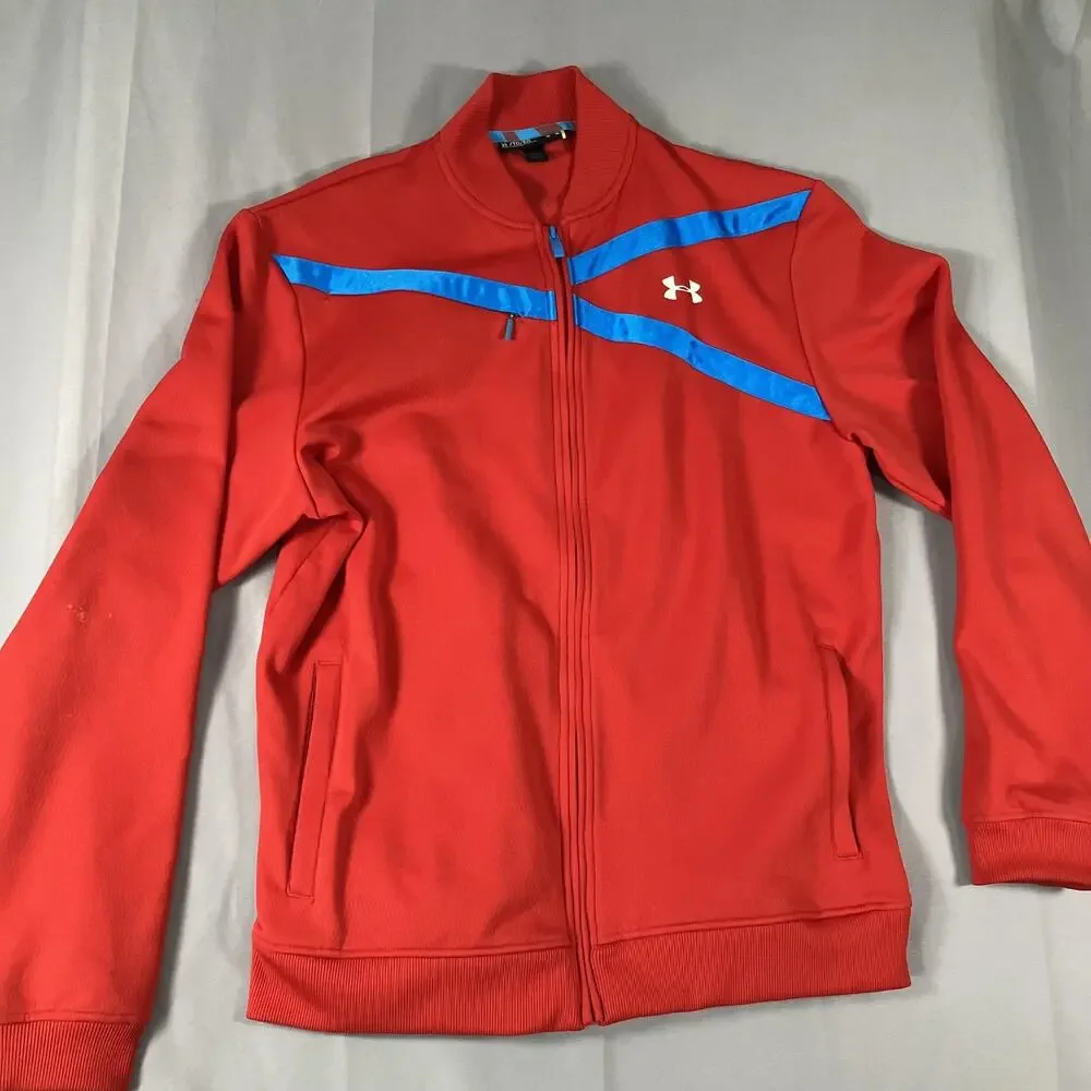 Under Armour Jacket Mens XL Red‎ Blue Full Zip Track Fleece Lined 1243201