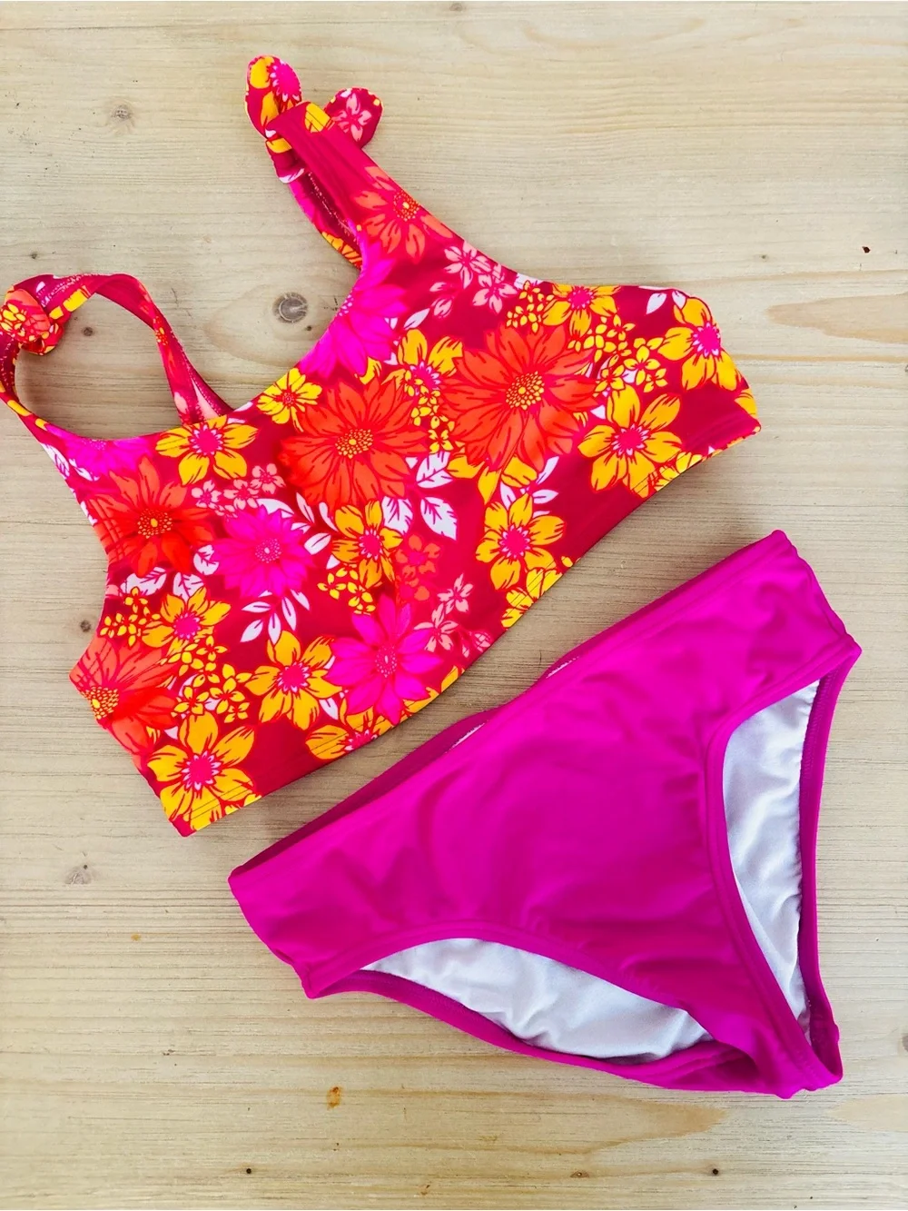 Cat &‎ Jack Girls Floral Two Piece Bikini Swimsuit Set XL 14/16 Bright Pink