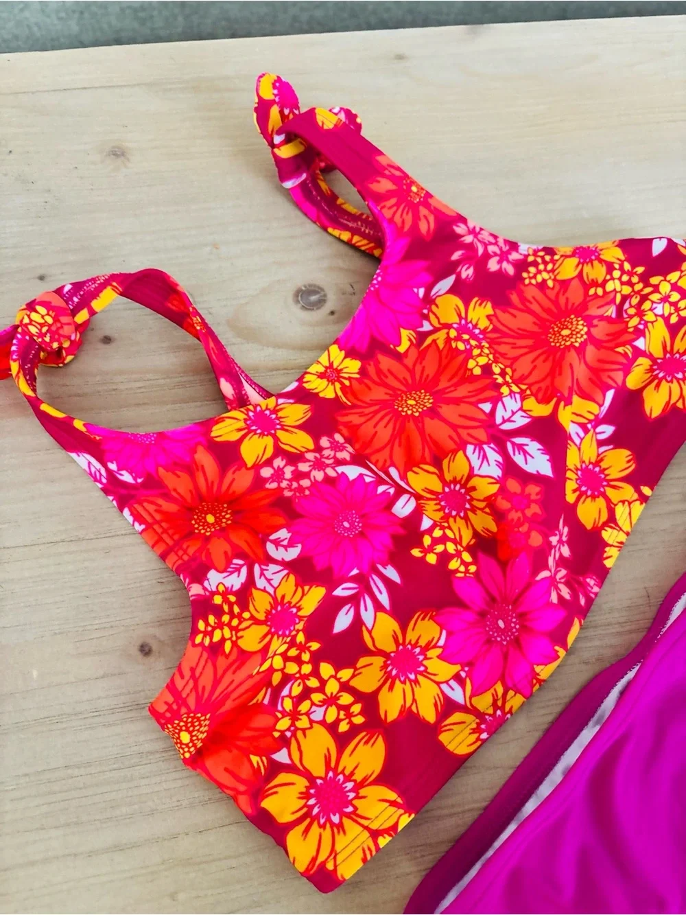 Cat &‎ Jack Girls Floral Two Piece Bikini Swimsuit Set XL 14/16 Bright Pink