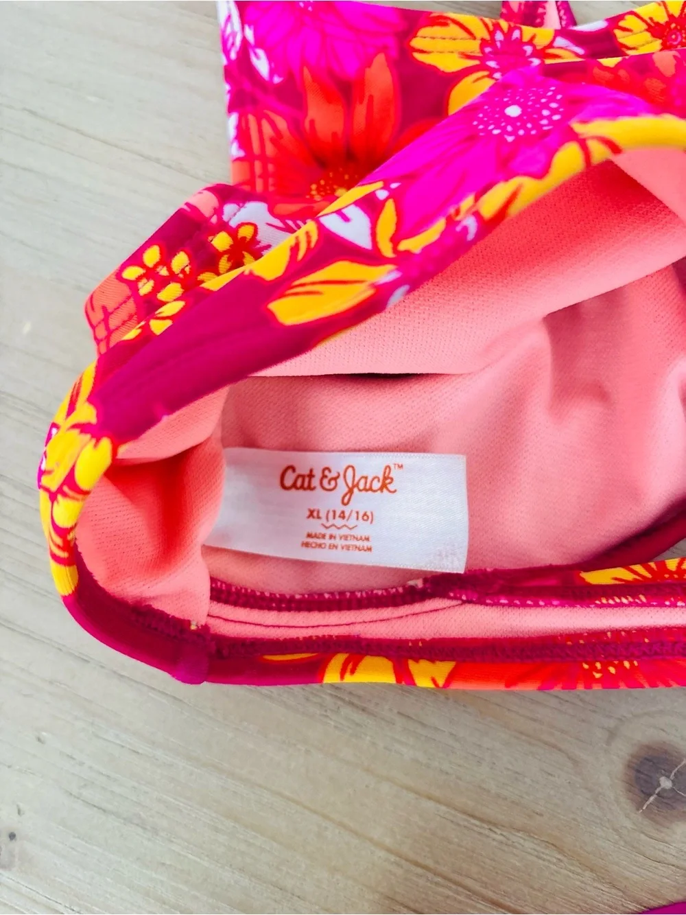 Cat &‎ Jack Girls Floral Two Piece Bikini Swimsuit Set XL 14/16 Bright Pink