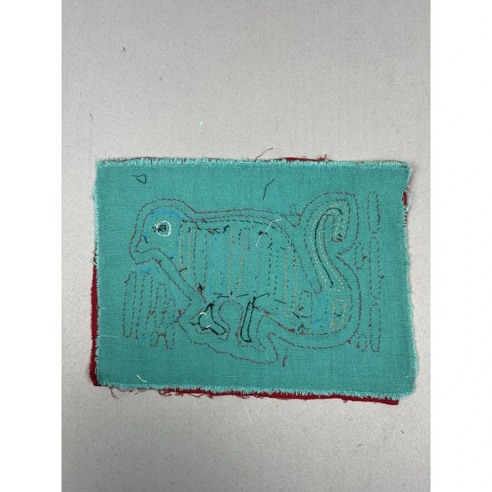 VTG Kuna Mola Hand Sewn Art Textile Fabric Folk‎ Fabric Squirrel  Quilt Block