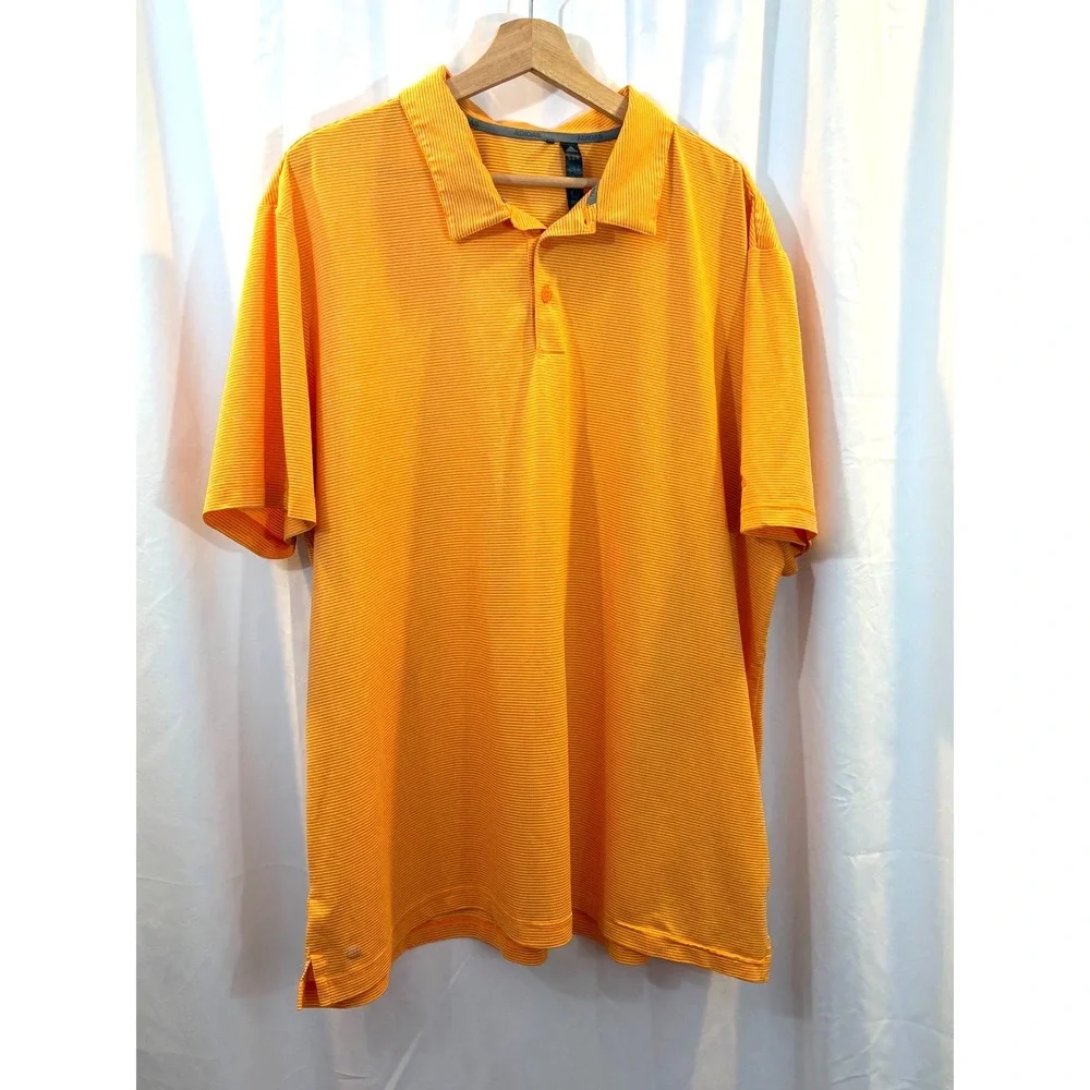 Adidas Golf Men's Polo Shirt Striped Orange White‎ Size 2XL