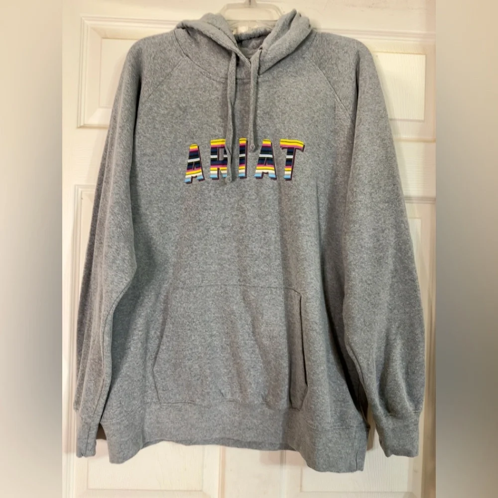 Ariat Real Hoodie Womens Gray Spellout Kangaroo‎ Pocket Pullover Size XXL EUC