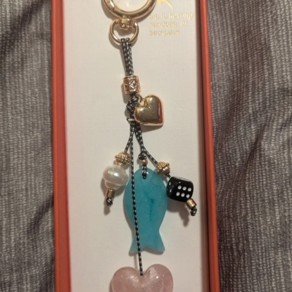 Piper K Blue Fish Pink Heart Key Chain Bag Charm New In box