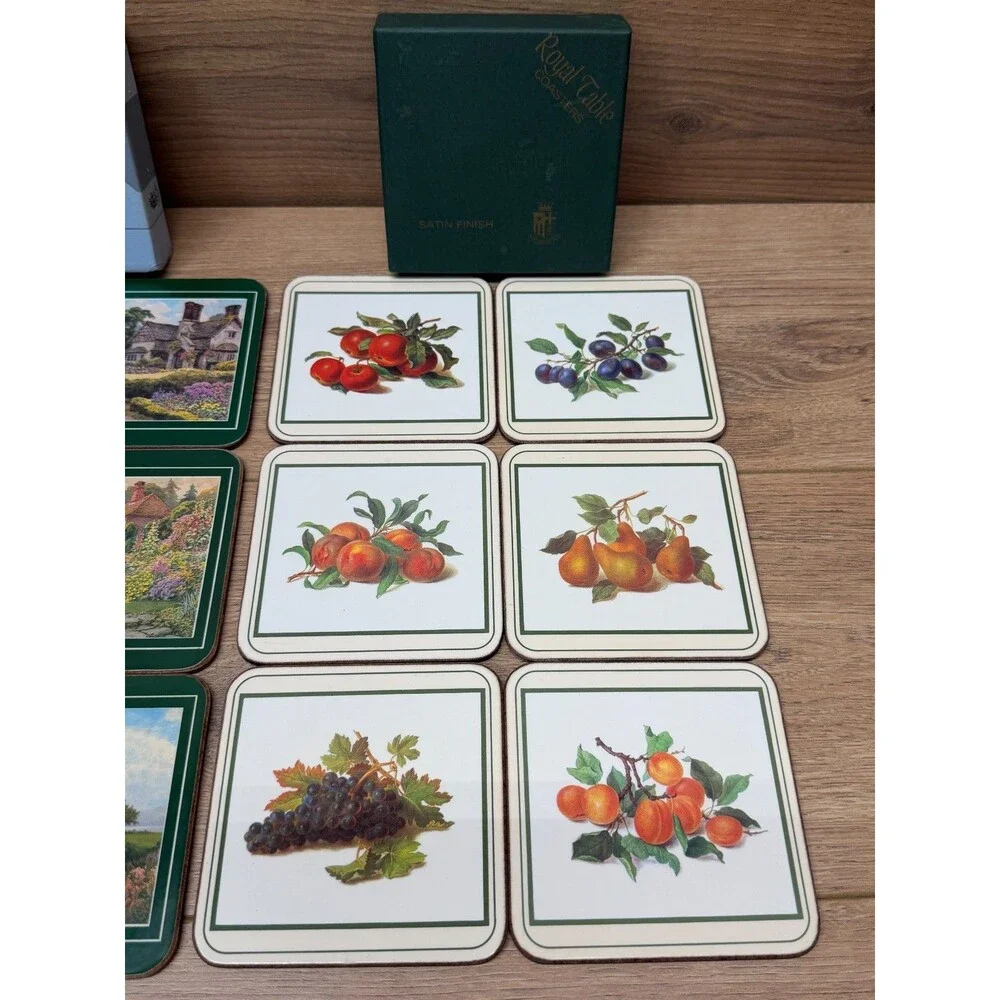 Royal Table Cottage Garden & Classic Fruit Coaster Sets Satin Finish Cork Back