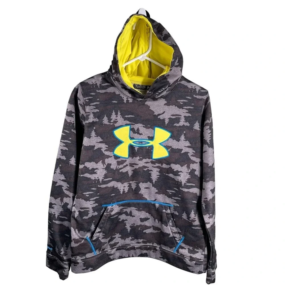 Under Armour Hoodie Kids YXL Grey‎ Camo ColdGear Storm1 Pullover Sweatshirt