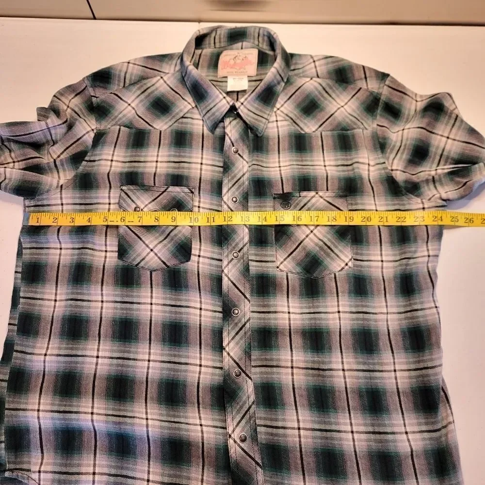Wrangler Green Black Flannel Long Sleeve Western Pearl Snap Shirt Men's XL