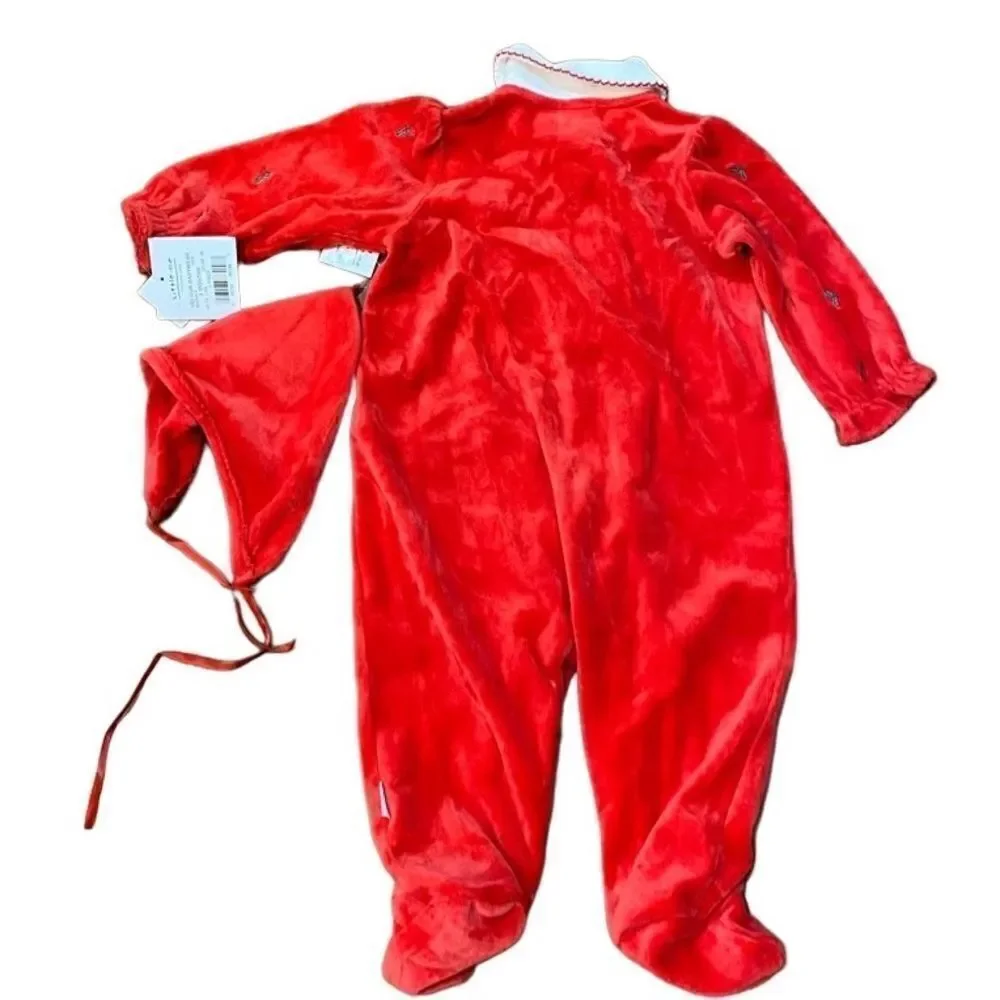 NWT Little Me Christmas Red Velvet Velour Sleeper Hat 9M