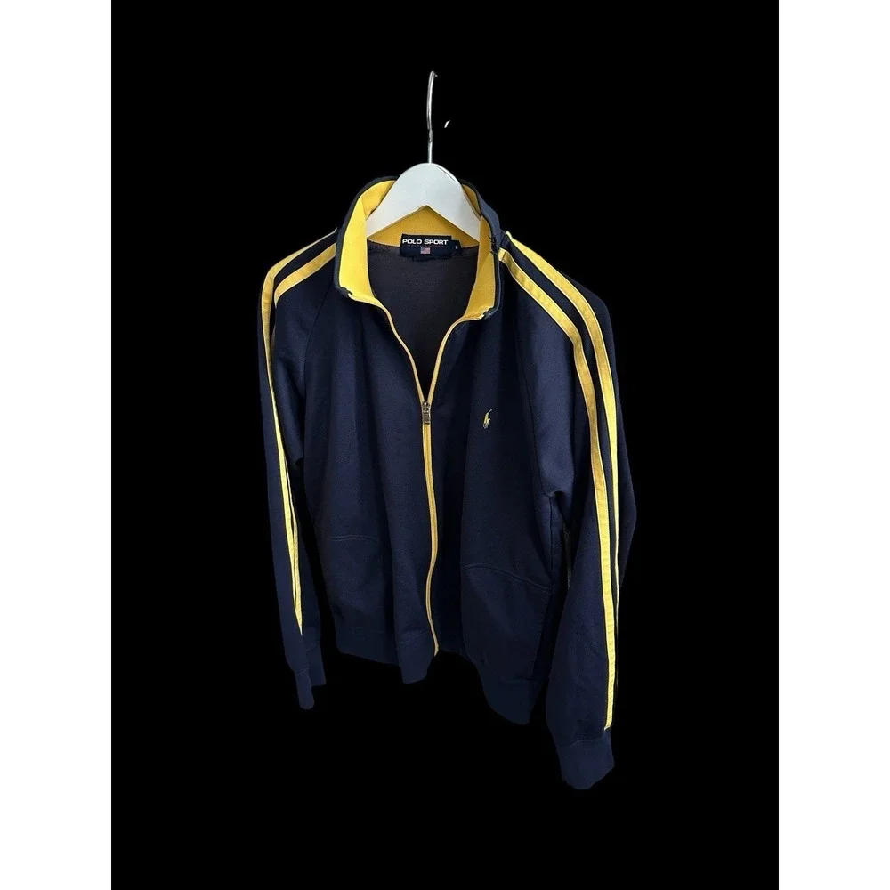 Ralph‎ Lauren Polo Sport Track Jacket Blue Yellow Zip Large Vintage 90's Flaws