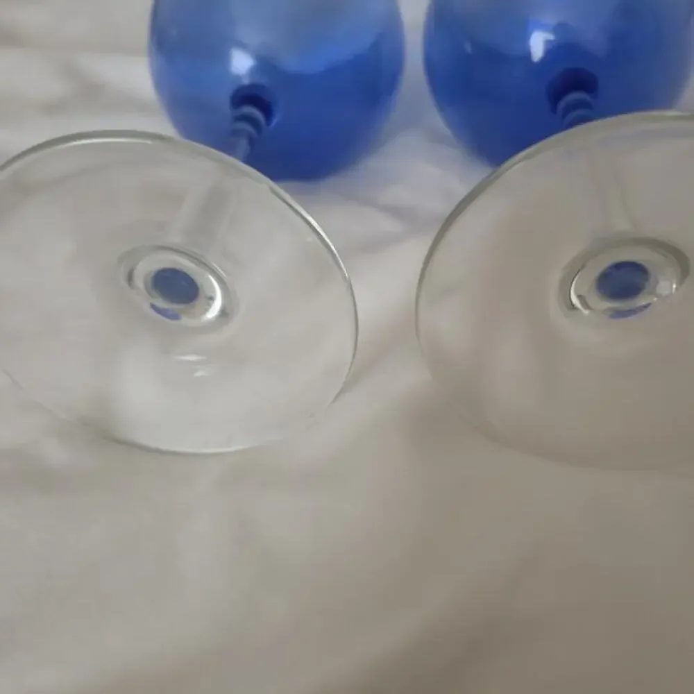 Set of‎ Two Wine or Water Glasses Hand Blown 9 inches Tall Blue Tint