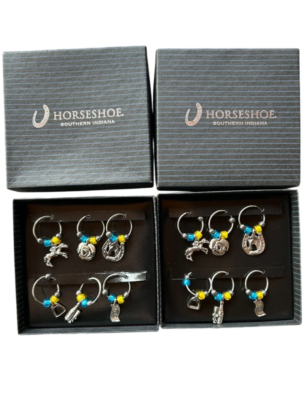 NIB Horse Racing Theme Wine Charms. Set of 12 Kentucky Derby‎