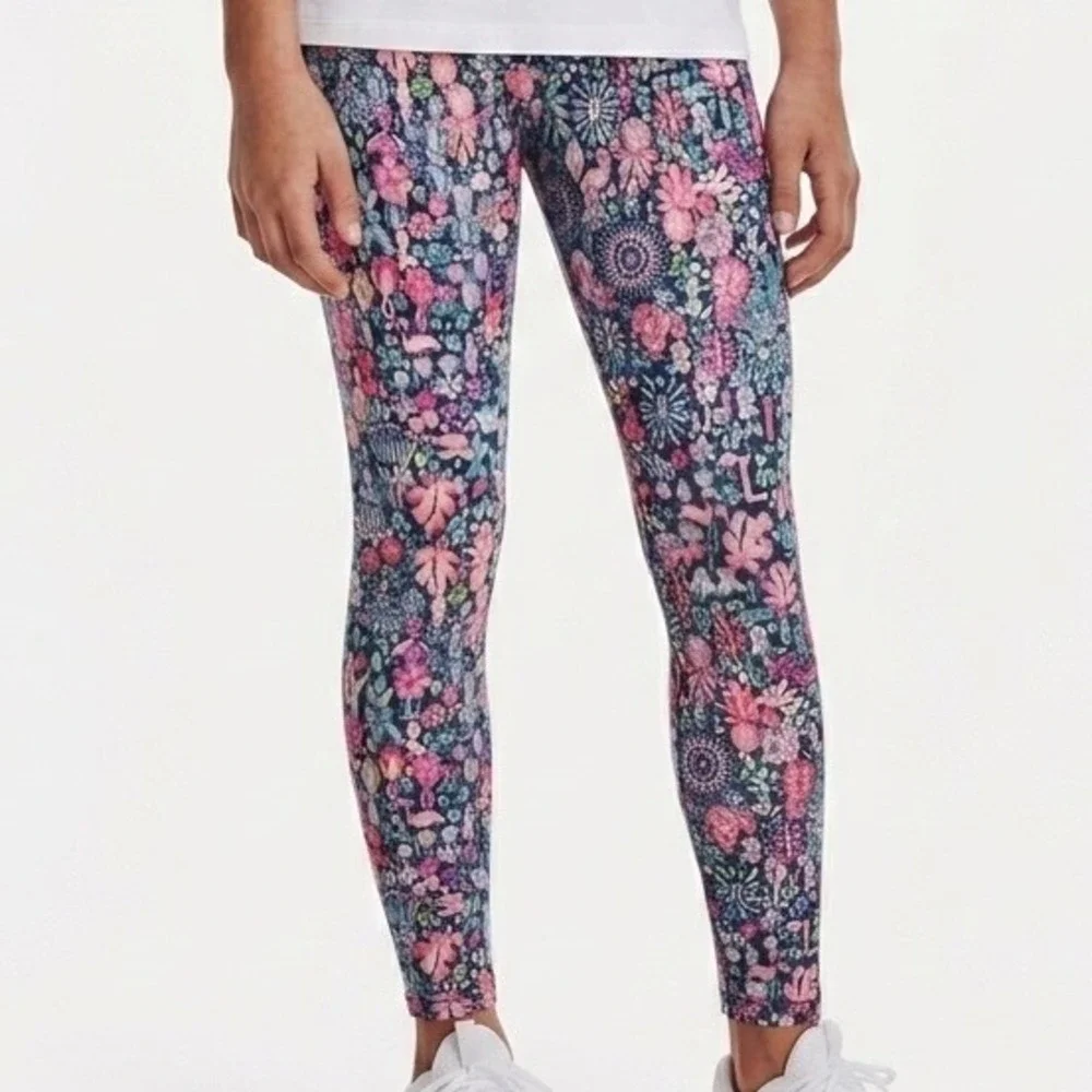 Lilly Pulitzer Girls Floral Print‎ Leggings Pink Blue Green Elastic Waist Pants