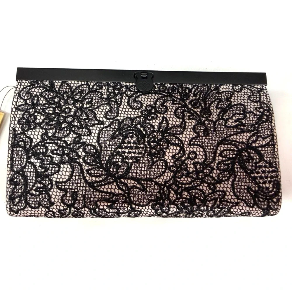 NWT PATRICIA NASH CAUCHY LEATHER FRAME CLUTCH WALLET BLACK CHANTILLY‎ LACE $129