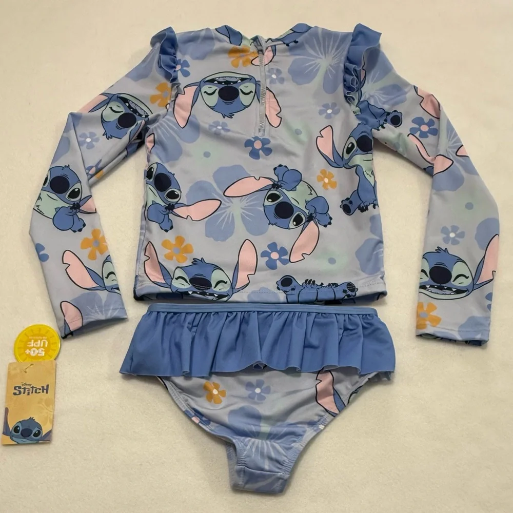 Girls Size 6 Disney Lilo & Stitch Rash Guard And Bikini Swimsuit Set - NWT